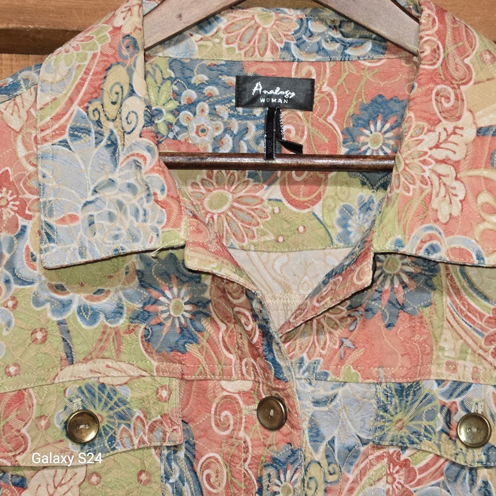 Analogy Woman Floral Tapestry Jacket Plus Size 2X‎ Multicolor Button Up Trucker
